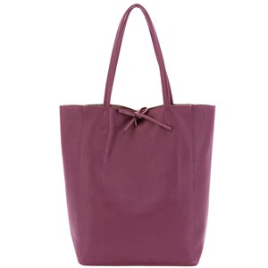 Plum Pebbled Leather Tote Shopper - Spacious Calf Leather Bag from Sostter