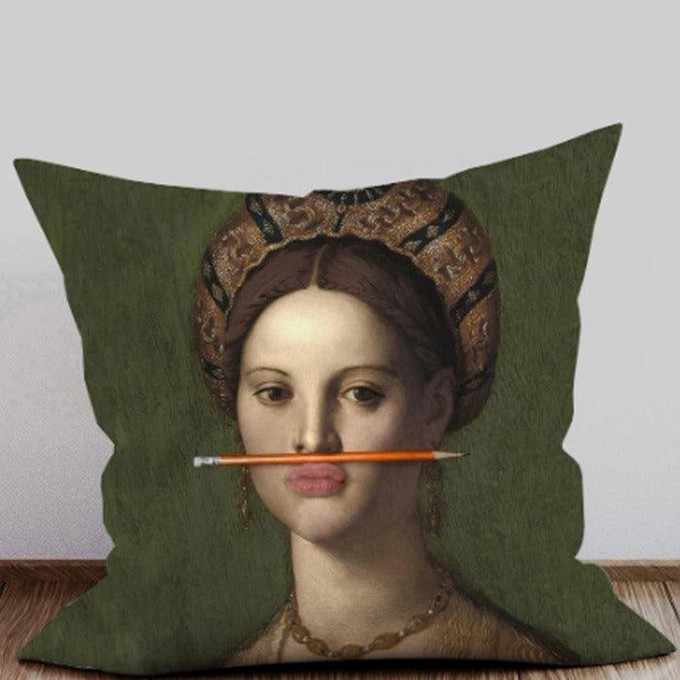 Girl With The Orange Pencil Oil Painting Cushion Pillow from Sostter