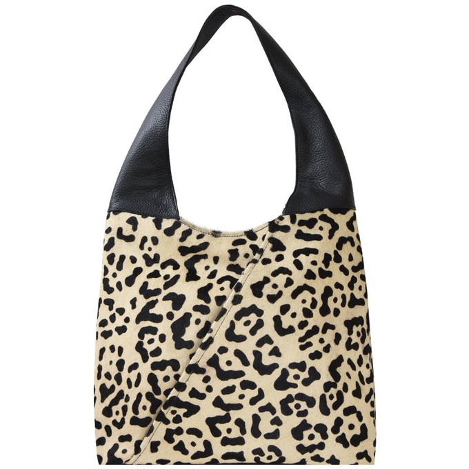 Ivory Animal Print Leather Shoulder Hobo Bag from Sostter