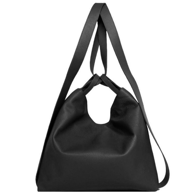 Black Leather Convertible Tote Backpack from Sostter