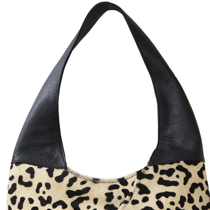 Ivory Leather Animal Print Hobo Bag with Hidden Zipper from Sostter