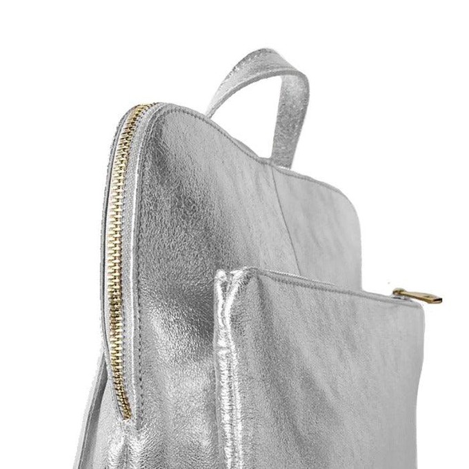 Silver Metallic Leather Convertible Backpack from Sostter