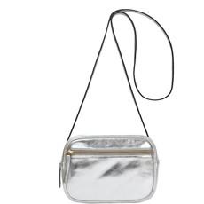 Silver Convertible Leather Crossbody Camera Bag via Sostter