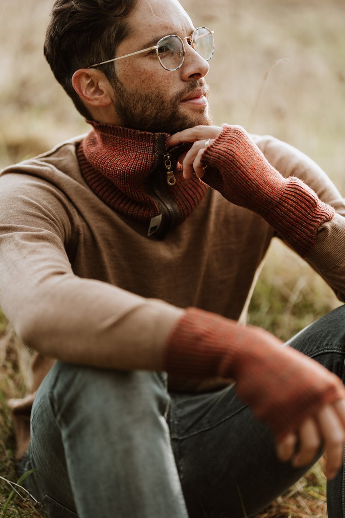 Count Rib Knit Merino Blend Cowl Scarf With Sturdy Zipper - Brown Mix from STUDIO MYR