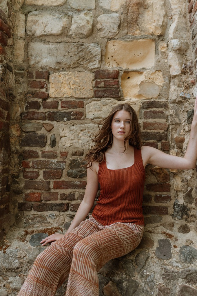 Siena Rib Knitted Square Neck Mercerised Cotton Tank Top - Rust Brown from STUDIO MYR