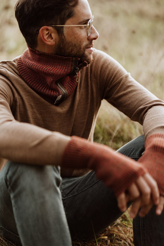 Count Rib Knit Merino Blend Cowl Scarf With Sturdy Zipper - Brown Mix from STUDIO MYR