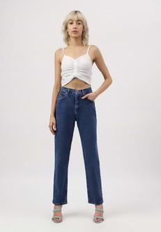 UnWaste Pledge | High Rise Baggy-Jeans in normaler Passform in dunklem Indigoblau via Un Denim