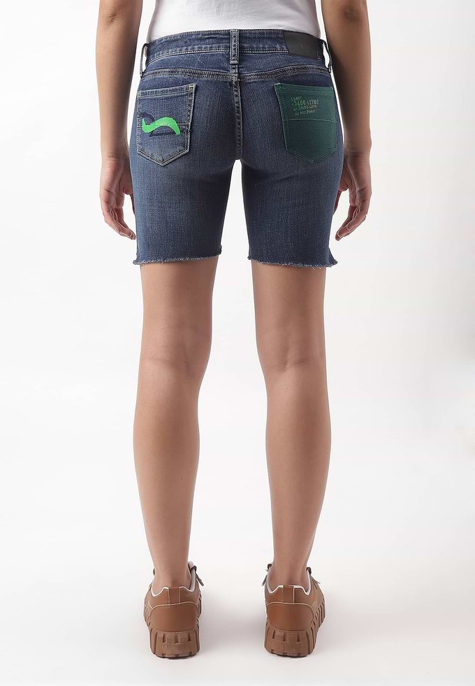 UnWaste Pledge | Dunkel-Indigoblaue Radlershorts mit niedriger Taille from Un Denim