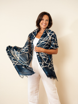 Tussar Silk Scarf Navy from Urban Medley