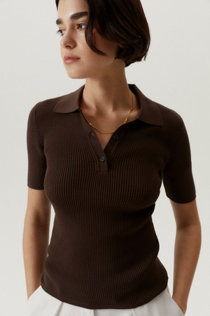 The Organic Cotton Ribbed Polo - Mocha Brown from Urbankissed