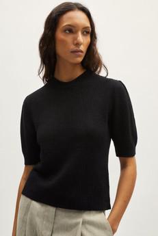 The Linen Cotton Ribbed T-shirt With Pinces - Black via Urbankissed