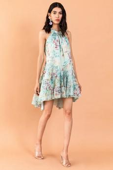 Floral Chiffon Halter Neck Dress - Pale Blue/Green via Urbankissed