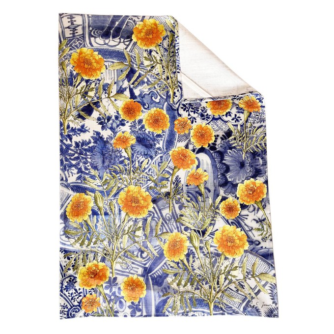 Floral Tea Towel Cotton - Marigold & Delft from Urbankissed