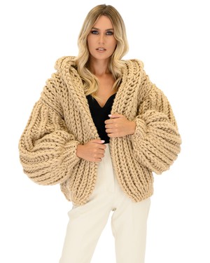 Hooded Chunky Cardigan - Beige from Urbankissed