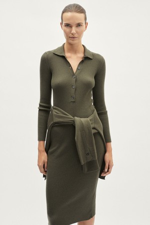 The Merino Wool Ribbed Polo Dress - Dust Green from Urbankissed