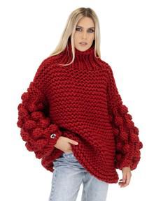 Bubble Sleeve Sweater - Red via Urbankissed