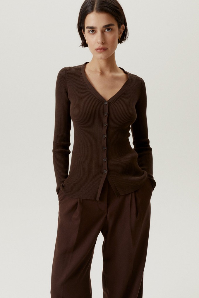 The Organic Cotton Ribbed Cardigan - Mocha Brown from Urbankissed