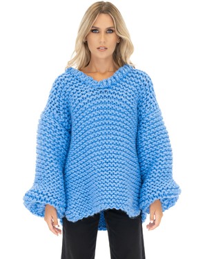 Oversized V-Neck Sweater - Blue from Urbankissed