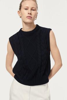 The Organic Cotton Aran Tricot Vest - Deep Blue via Urbankissed