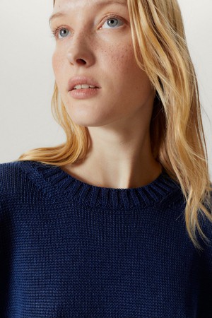 The Pure Linen Boxy Crewneck - Denim Blue from Urbankissed