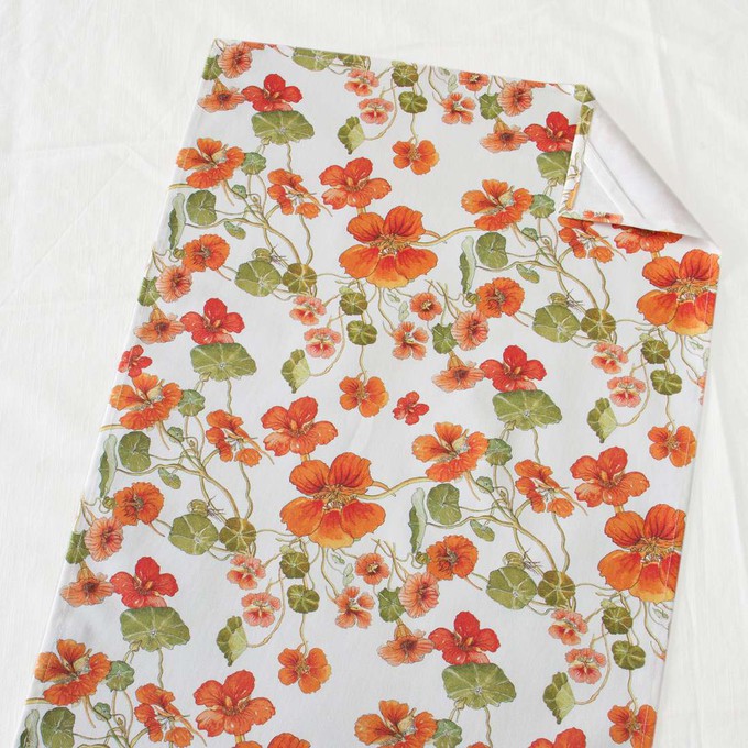 Floral Tea Towel Cotton - Orange Nasturtium from Urbankissed