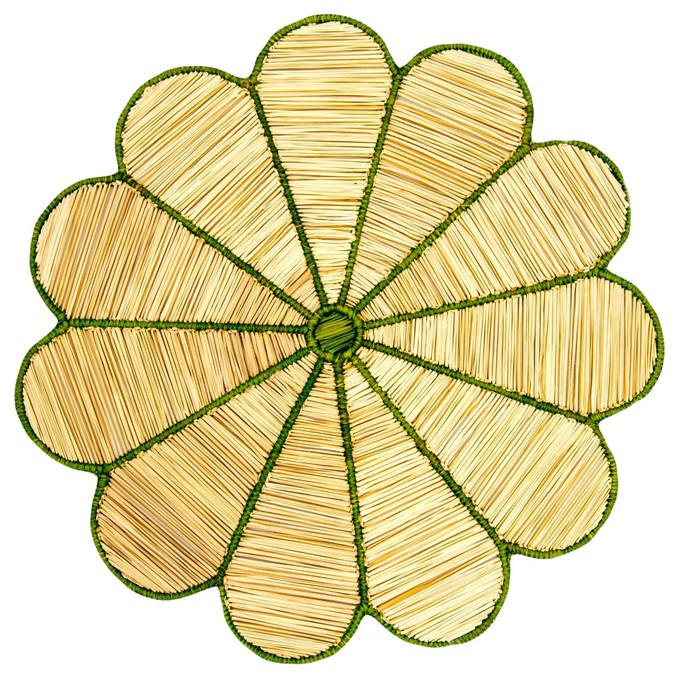 Round Placemats Natural Straw Woven Flower Green (Set x 4) from Urbankissed