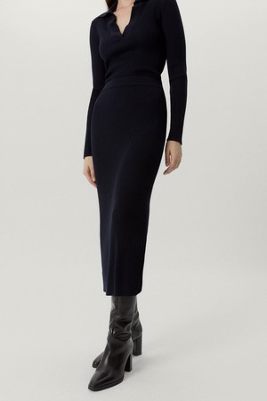 The Merino Wool Ribbed Skirt - Oxford Blue from Urbankissed