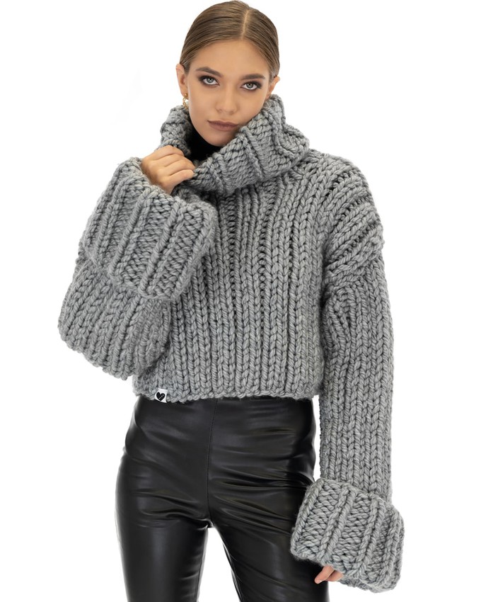 Crop Turtle Neck Jumper - Grey from Urbankissed