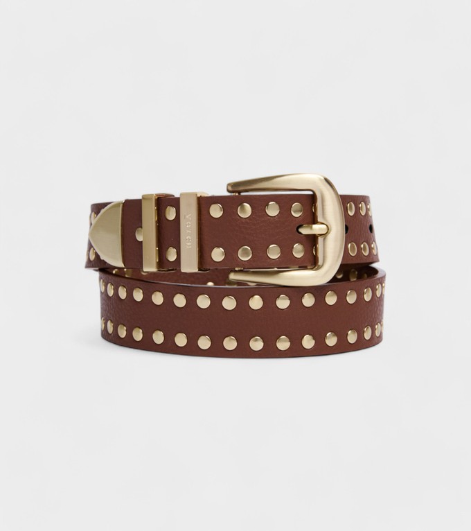 Ayla Vegan Bio-Based Bamboo Western Studded belt in brown from Votch