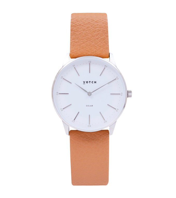 Silver & Tan Watch | Solar Classic from Votch