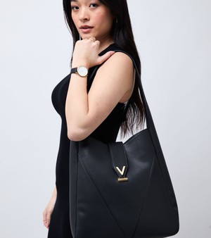 Nancy Vegan Bio-Based Bamboo Leather Elevated Tote Bag in black from Votch